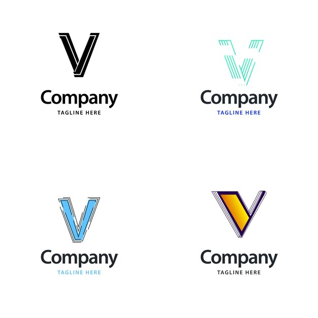 Diseño de paquete de logotipo grande con letra V Diseño de logotipos creativos y modernos para su negocio
