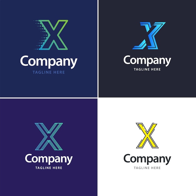 Diseño de paquete de logotipo grande de letra X Diseño de logotipos creativos y modernos para su empresa Ilustración de nombre de marca vectorial