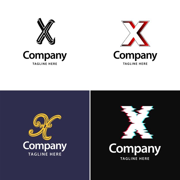 Diseño de paquete de logotipo grande de letra X Diseño de logotipos creativos y modernos para su empresa Ilustración de nombre de marca vectorial