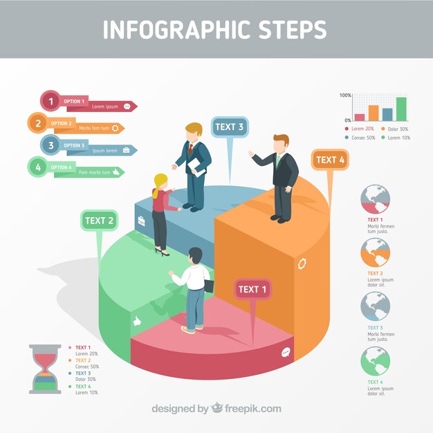 Diseño de pasos infográficos con caracteres