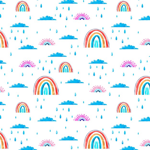 Diseño de patrón de arco iris de acuarela pintado a mano
