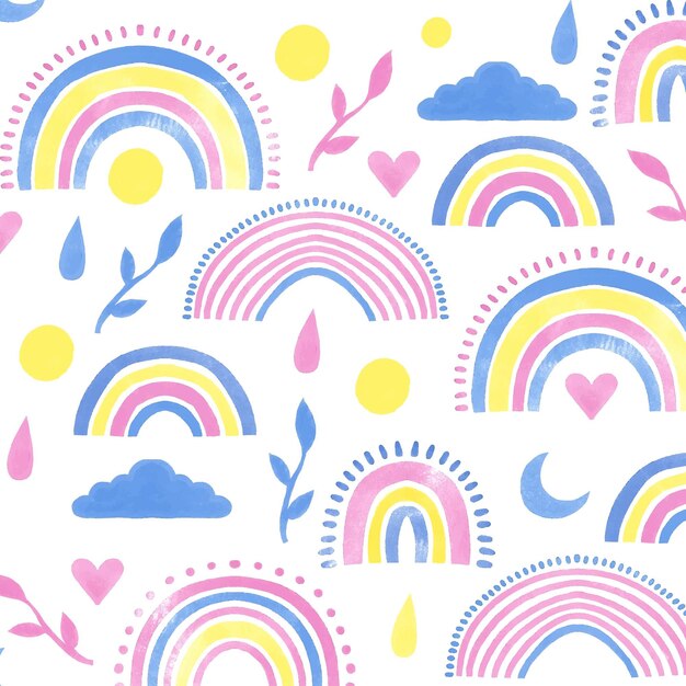 Diseño de patrón de arco iris de acuarela pintado a mano
