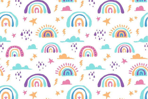 Diseño de patrón de arco iris dibujado a mano
