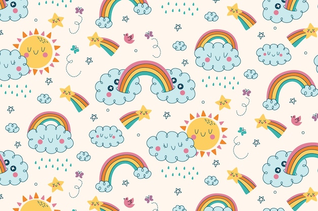 Diseño de patrón de arco iris dibujado a mano