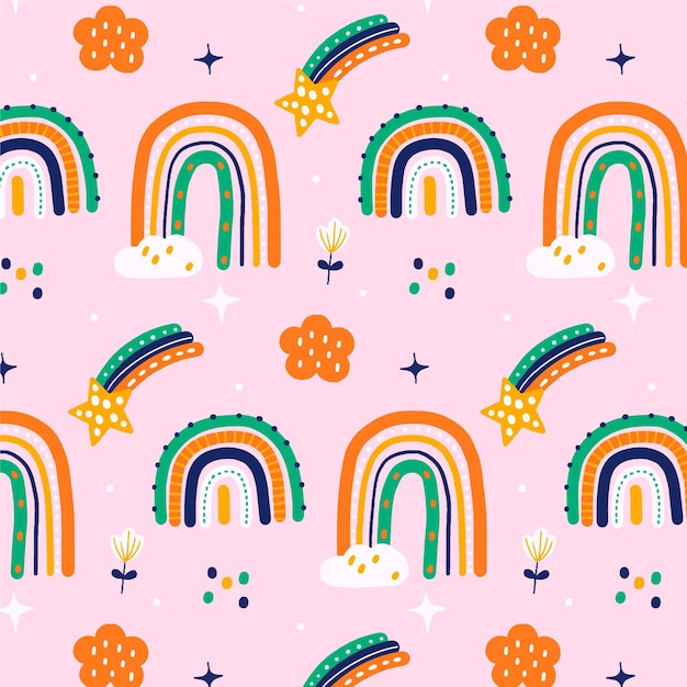 Diseño de patrón de arco iris dibujado a mano