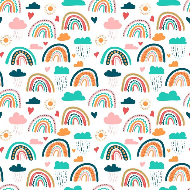 Diseño de patrón de arco iris dibujado a mano