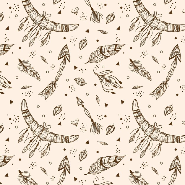 Diseño de patrón boho dibujado a mano grabado