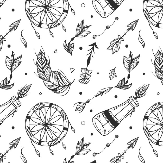 Diseño de patrón boho dibujado a mano grabado
