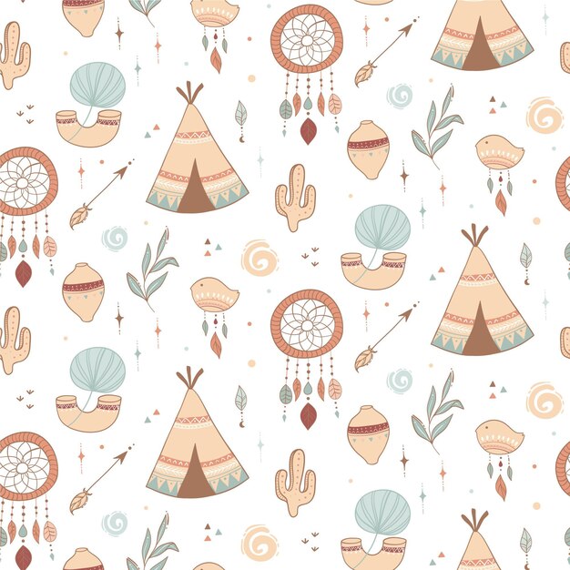 Diseño de patrón boho dibujado a mano