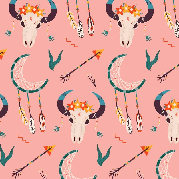 Diseño de patrón boho dibujado a mano