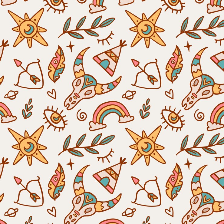 Vector gratuito diseño de patrón boho dibujado a mano