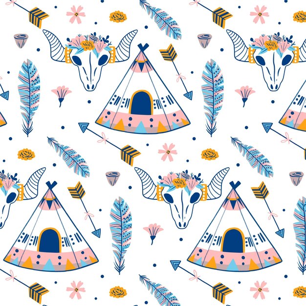 Diseño de patrón boho dibujado a mano
