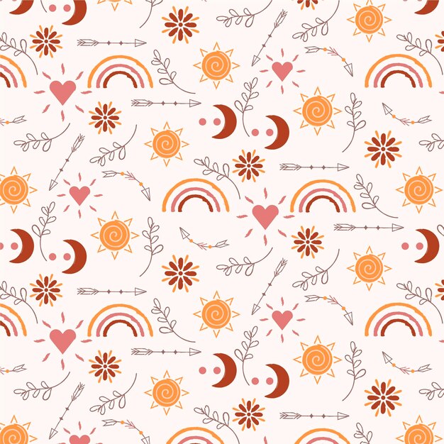 Diseño de patrón boho dibujado a mano