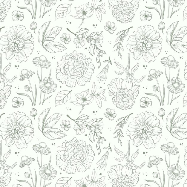 Diseño de patrón botánico dibujado a mano grabado