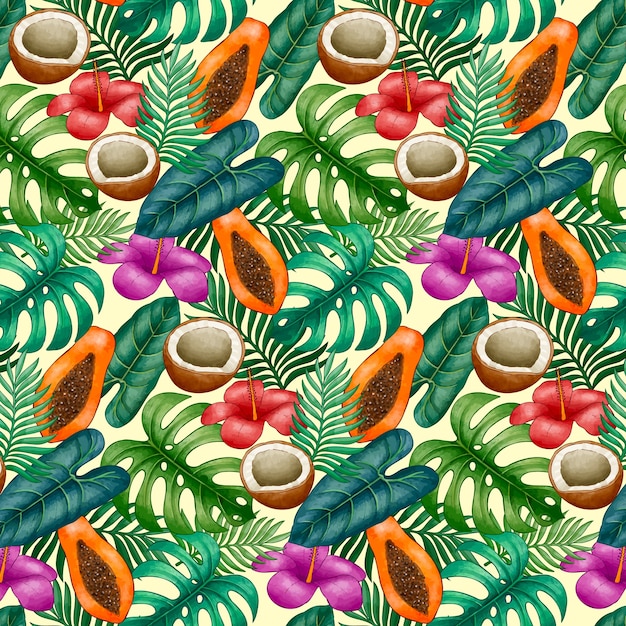 Diseño de patrón de camisa hawaiana acuarela