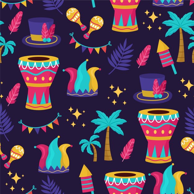 Diseño de patrón de carnaval brasileño plano