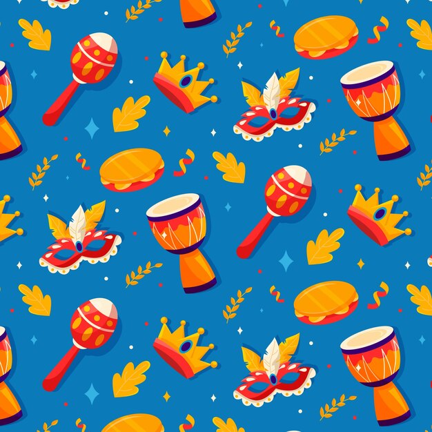 Diseño de patrón de celebración de carnaval brasileño plano