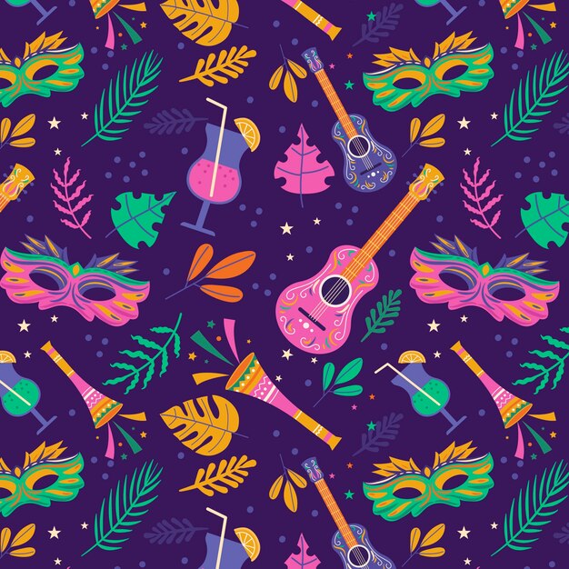 Diseño de patrón de celebración de carnaval brasileño plano