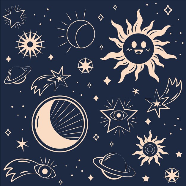 Diseño de patrón celestial dibujado a mano