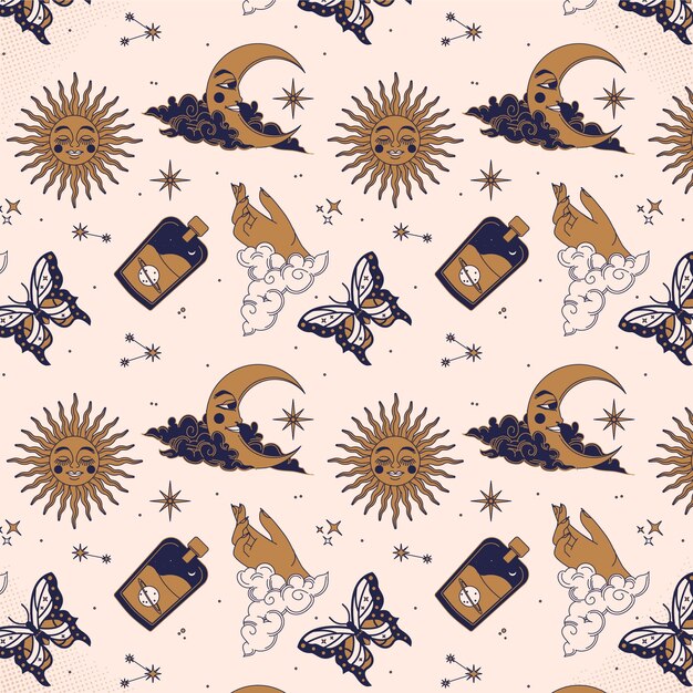 Diseño de patrón celestial dibujado a mano