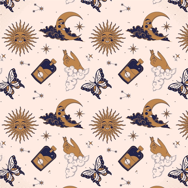 Diseño de patrón celestial dibujado a mano
