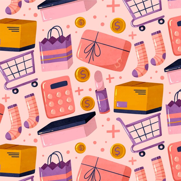 Diseño de patrón de compras de acuarela