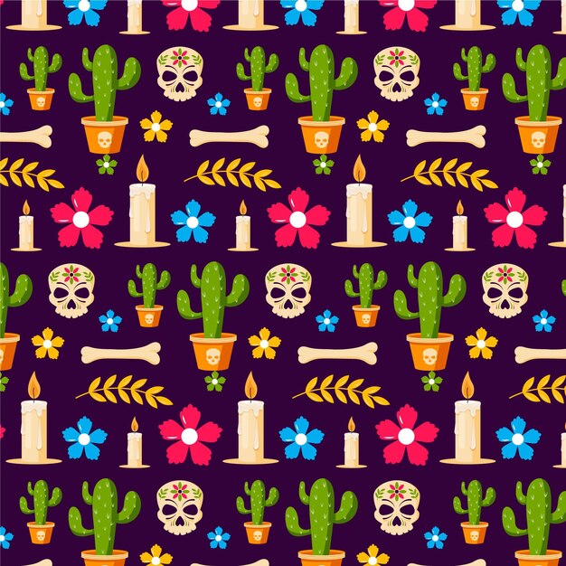 Diseño de patrón de dia de muertos dibujado a mano