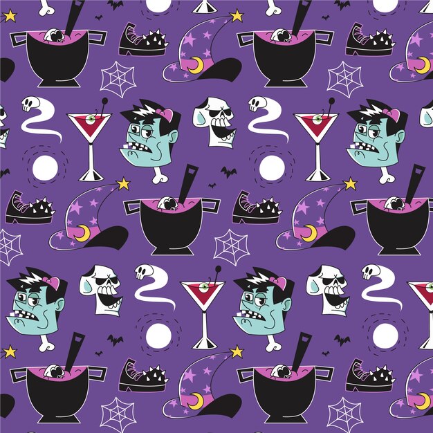 Diseño de patrón dibujado a mano para la celebración de halloween