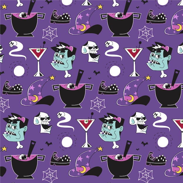 Diseño de patrón dibujado a mano para la celebración de halloween