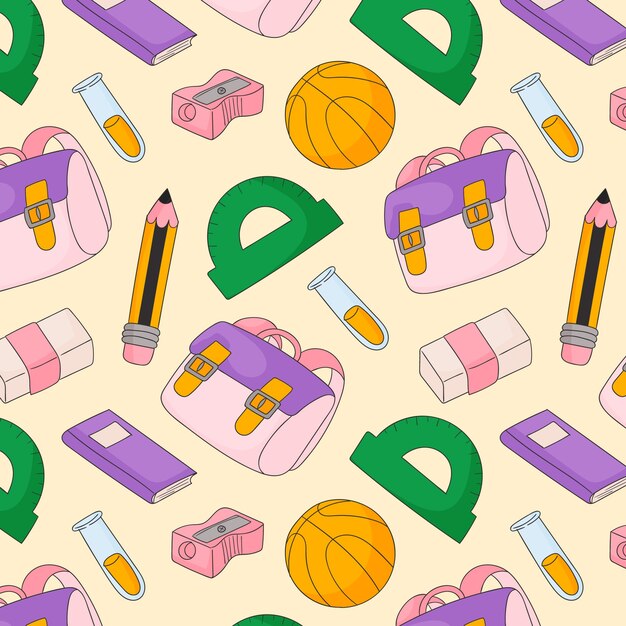Diseño de patrón dibujado a mano para la temporada de regreso a la escuela