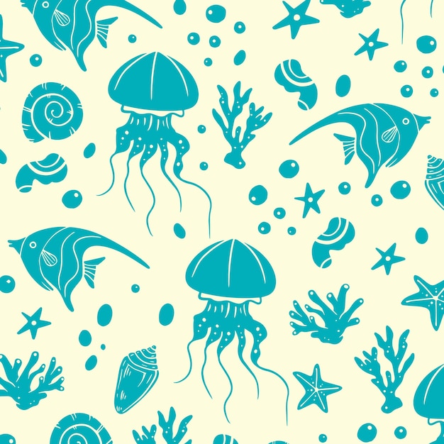 Diseño de patrón de duotono de verano dibujado a mano