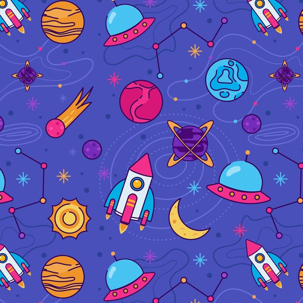 Diseño de patrón de espacio dibujado a mano