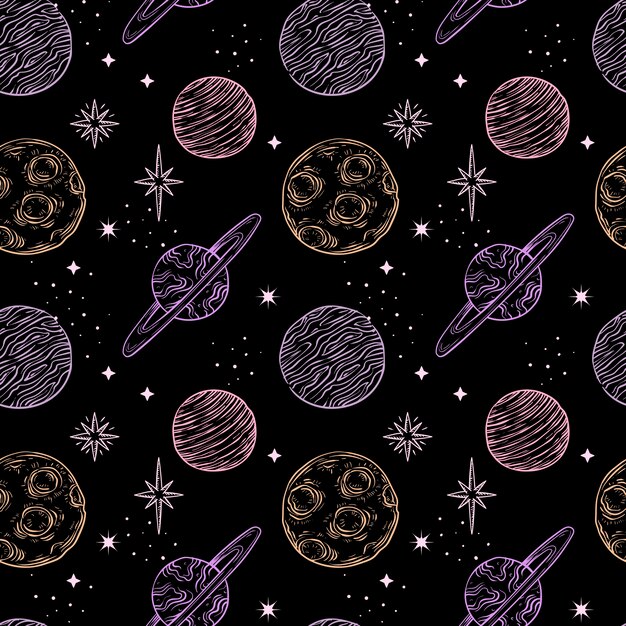 Diseño de patrón de espacio dibujado a mano