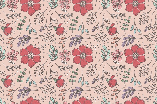 Diseño de patrón floral dibujado a mano