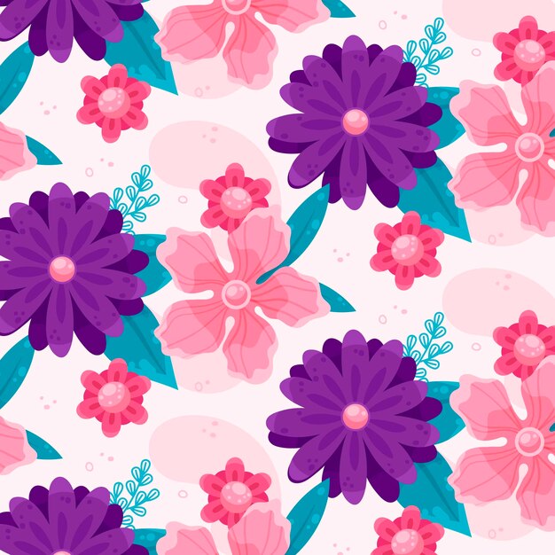 Diseño de patrón floral de diseño plano dibujado a mano
