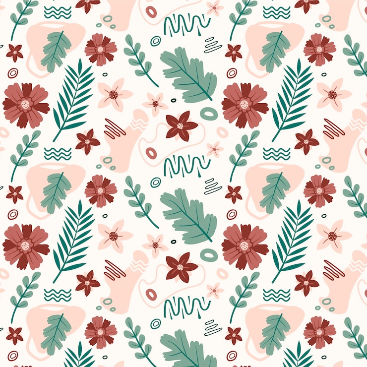 Vector gratuito diseño de patrón floral de diseño plano dibujado a mano