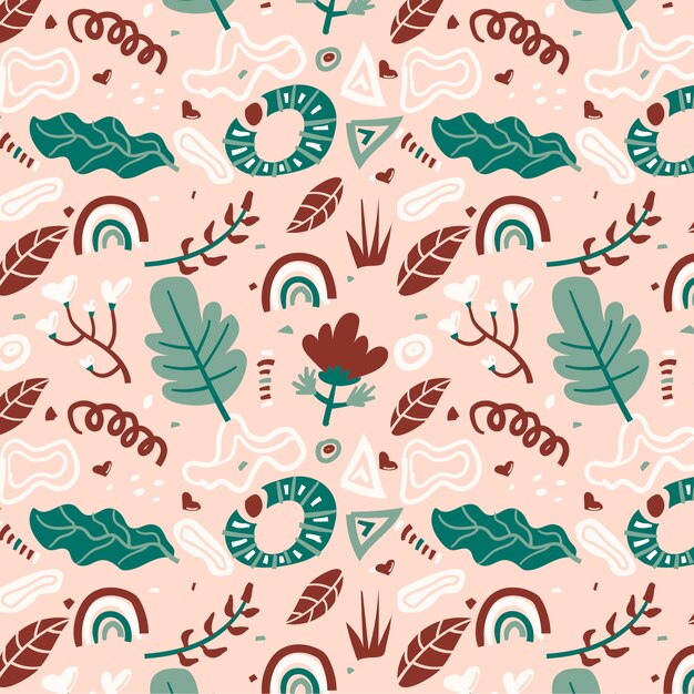 Diseño de patrón floral de diseño plano dibujado a mano