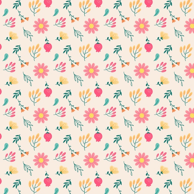 Diseño de patrón floral plano para la primavera.