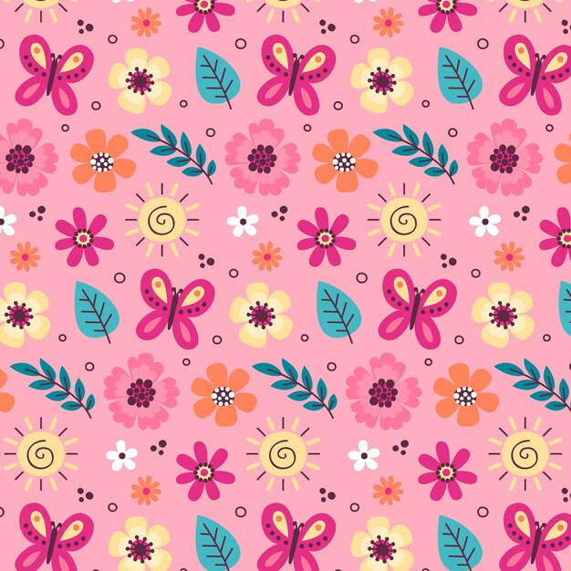 Diseño de patrón floral plano para la primavera.
