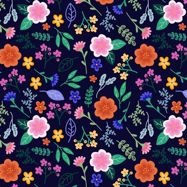 Diseño de patrón floral plano para la primavera.
