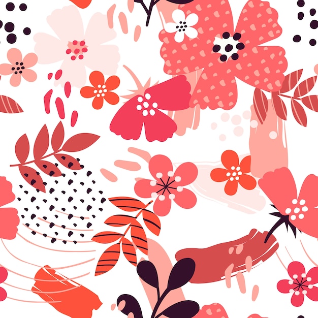 Vector gratuito diseño de patrón floral plano