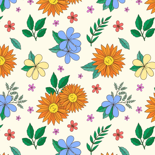 Diseño de patrón floral de primavera dibujado a mano
