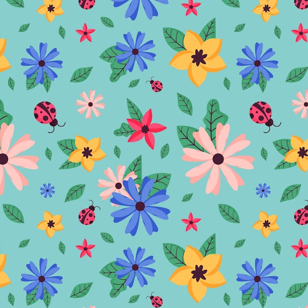 Vector gratuito diseño de patrón floral de primavera plana