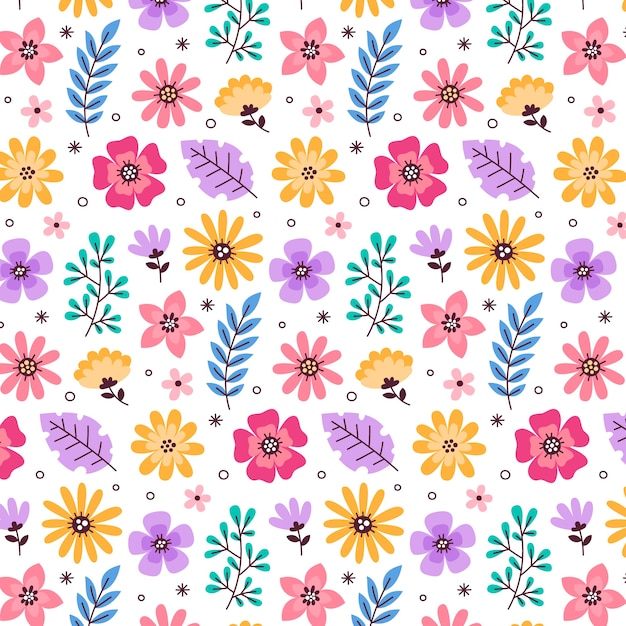 Vector gratuito diseño de patrón floral de primavera plana