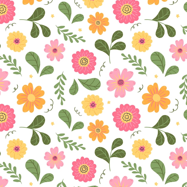 Diseño de patrón floral de primavera plana