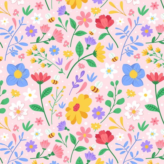 Diseño de patrón floral de primavera plana