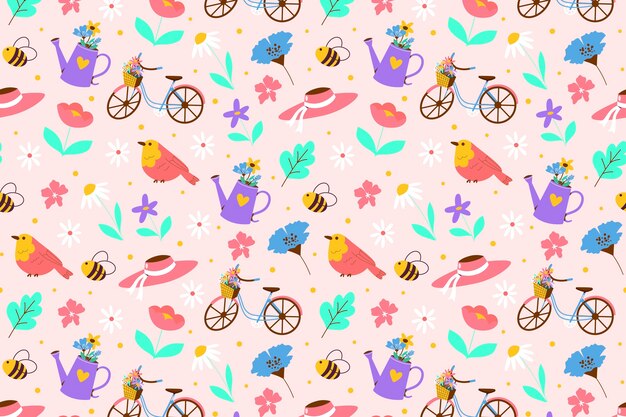 Diseño de patrón floral de primavera plana