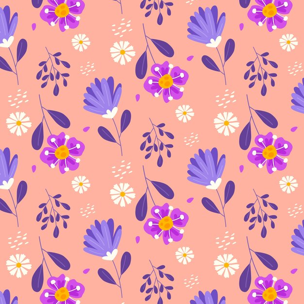 Diseño de patrón floral de primavera plana