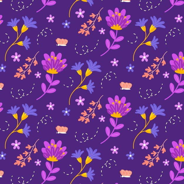 Diseño de patrón floral de primavera plana