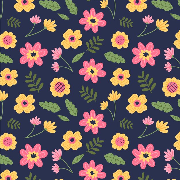 Diseño de patrón floral de primavera plano